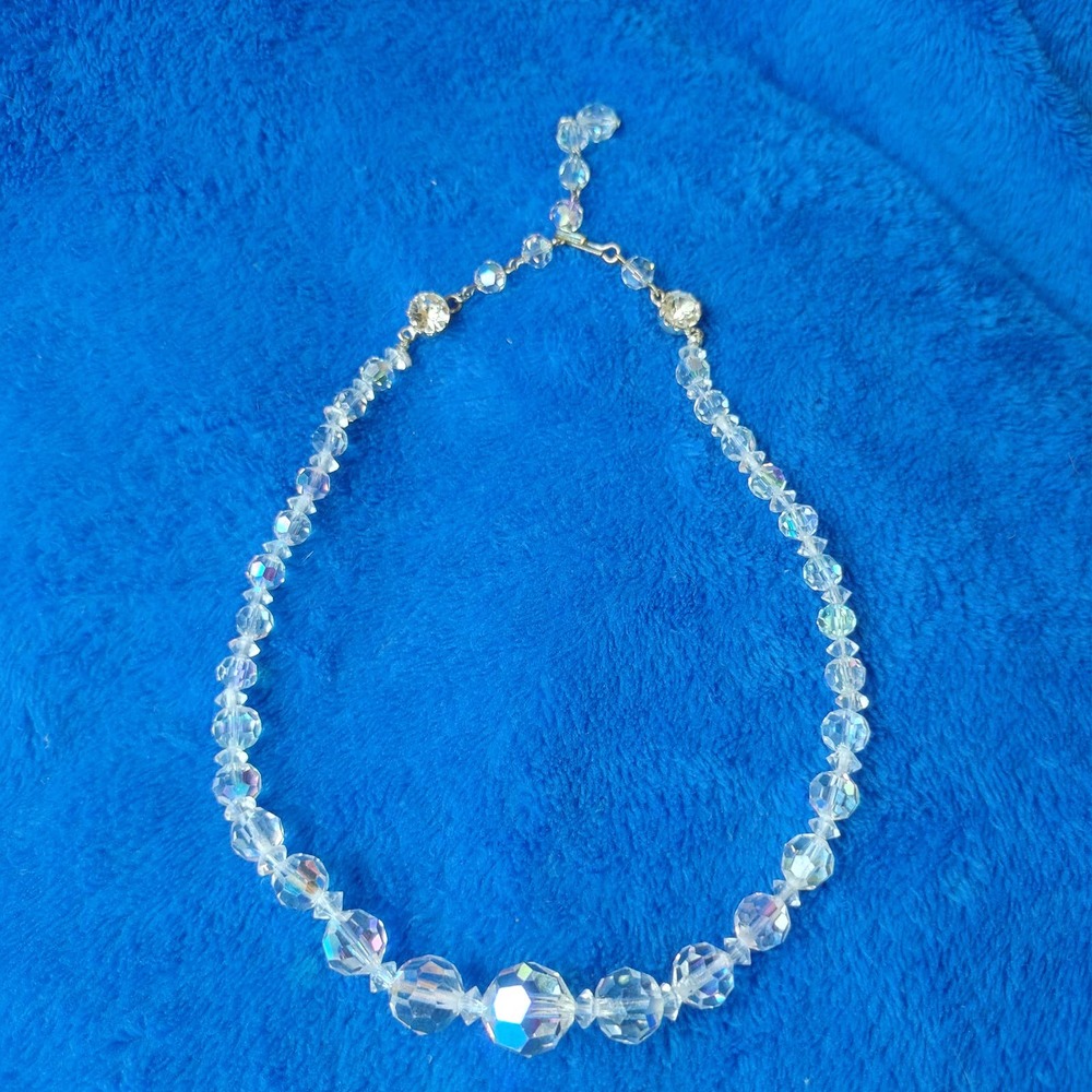 Vintage Aroura Borealis Faceted Graduated Rhinestone Choker Necklace